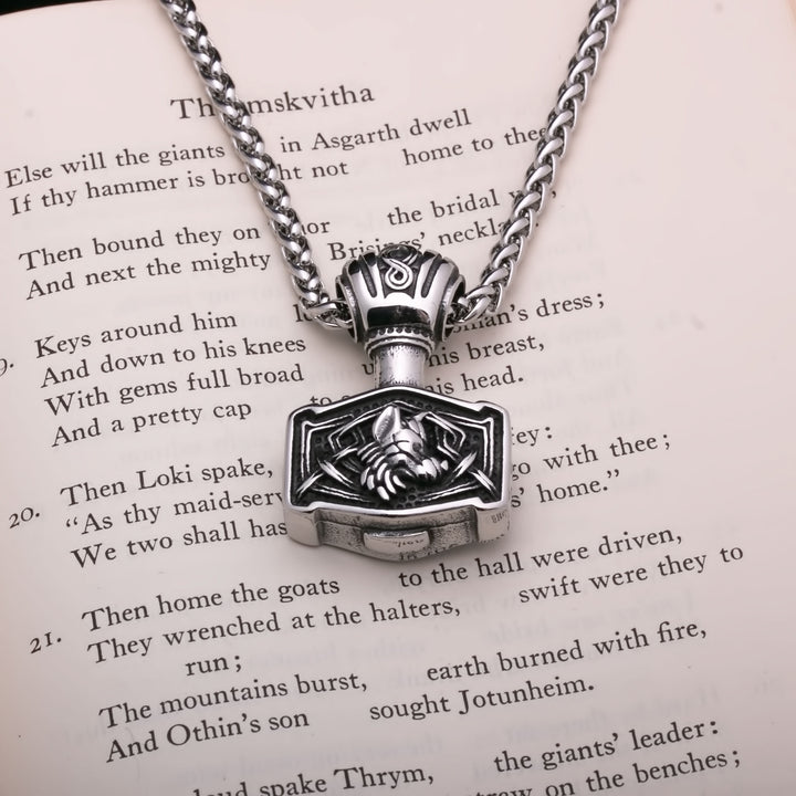 Mjolnir Fenrir Wolf Head Viking Pendant Necklace 316L Stainless Steel - view 3