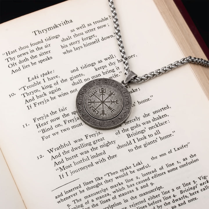 Vegvisir Elder Futhark Rune Spinner Pendant Necklace Stainless Steel Viking