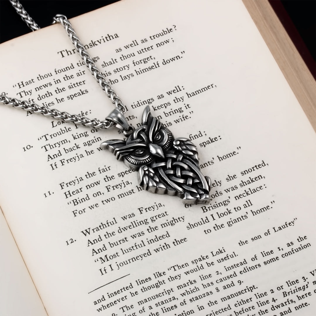 Celtic Owl Pendant Necklace Stainless Steel Viking