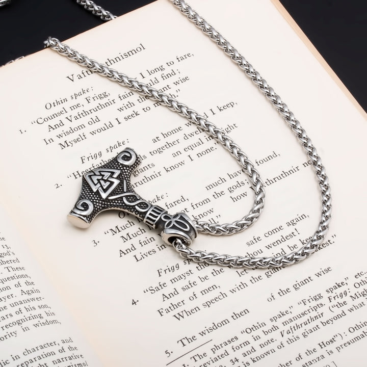 Viking Mjolnir Thor's Hammer Valknut Stainless Steel Pendant Necklace
