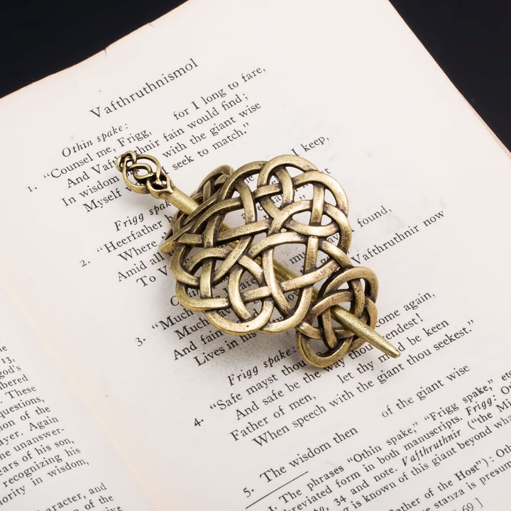 Viking Norse Celtic Round Dara Knot Hair Pin Gold