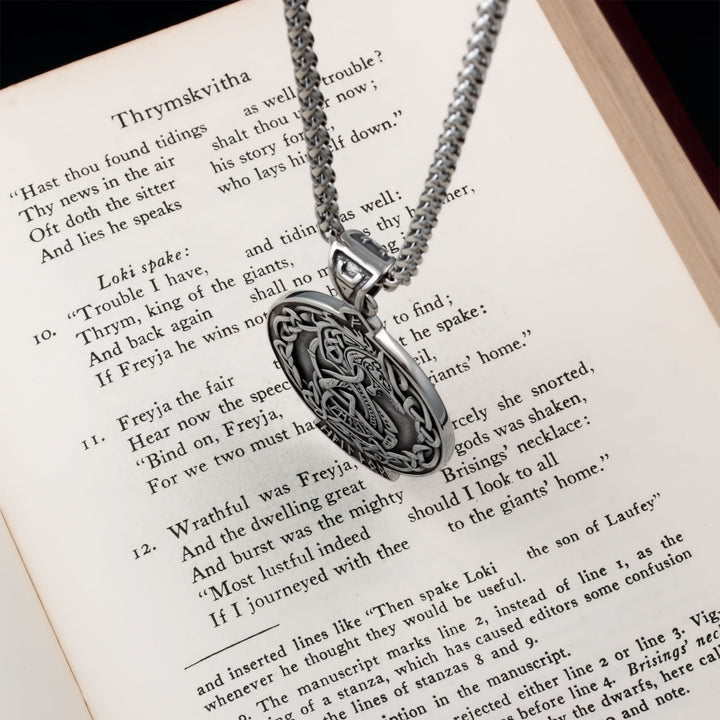 Norse Dragon Fafnir Valknut Rune Pendant Necklace Stainless Steel Viking