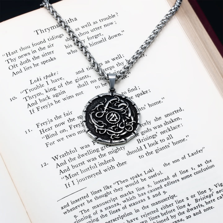 Norse Dragon Valknut Medallion Pendant Necklace Stainless Steel Viking