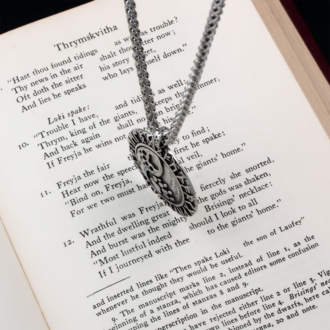 Wolf Print Rune Pendant Necklace Stainless Steel Viking