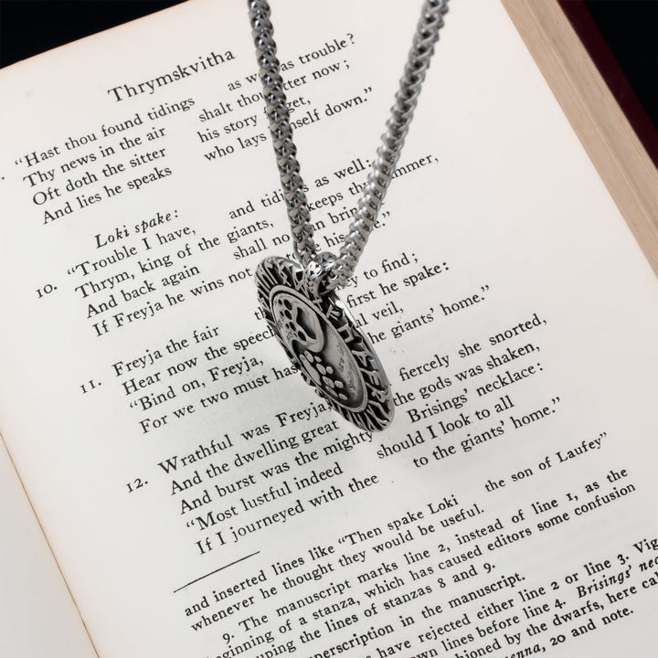 Wolf Print Rune Pendant Necklace Stainless Steel Viking