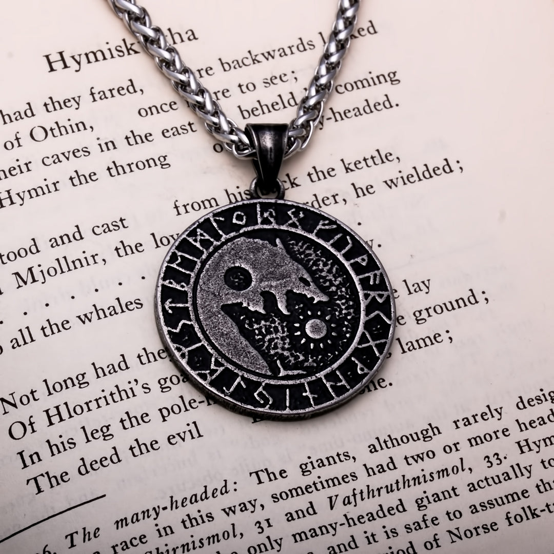 Fenrir Wolf Rune Ancient Yin Viking Pendant Necklace 316L Stainless Steel - view 3