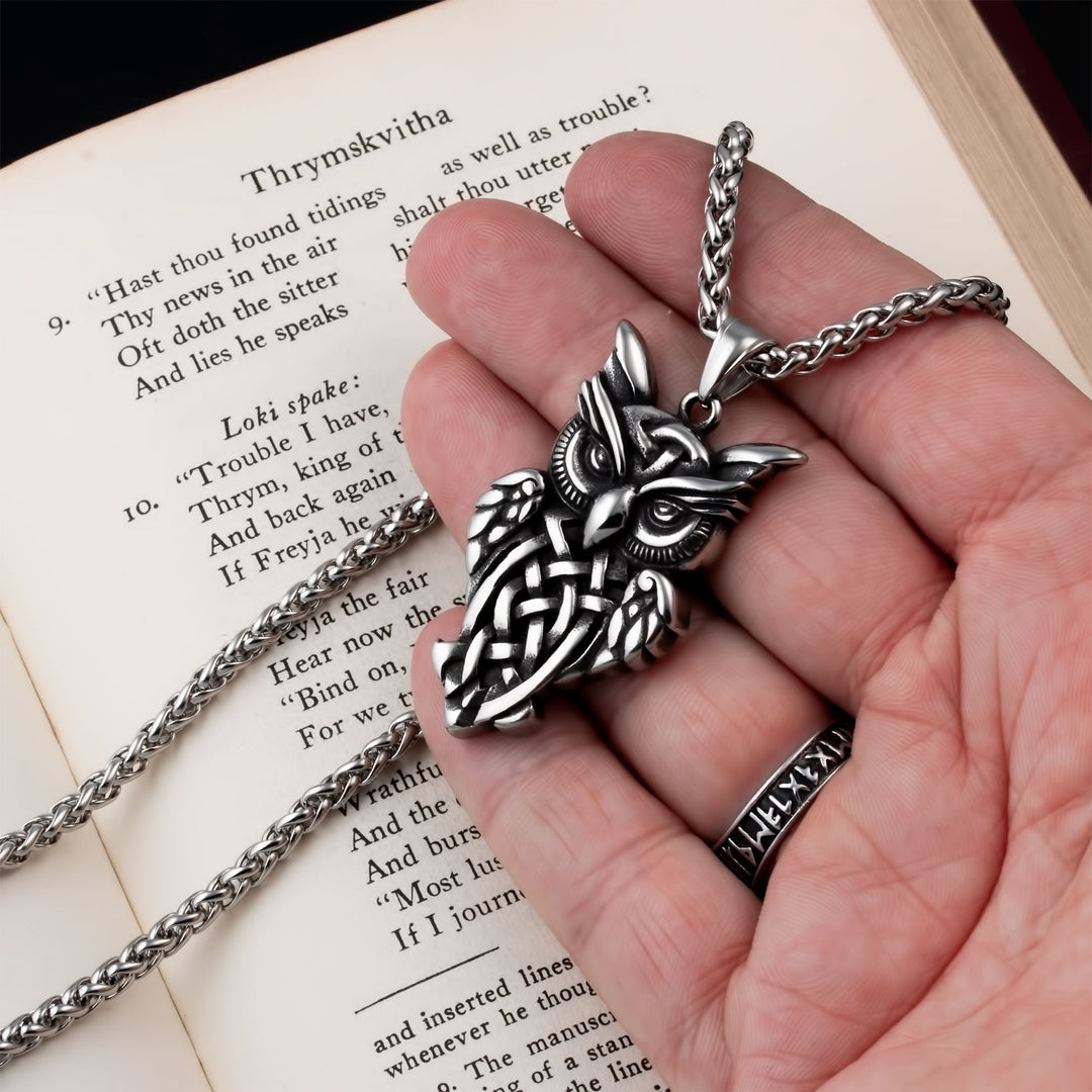 Celtic Owl Pendant Necklace Stainless Steel Viking