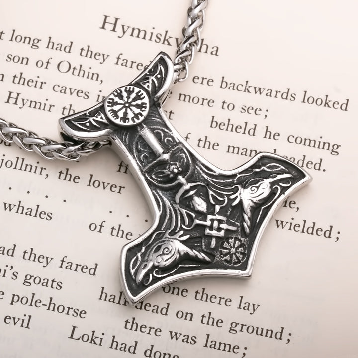 Mjolnir Vegvisir Odin Viking Pendant Necklace 316L Stainless Steel