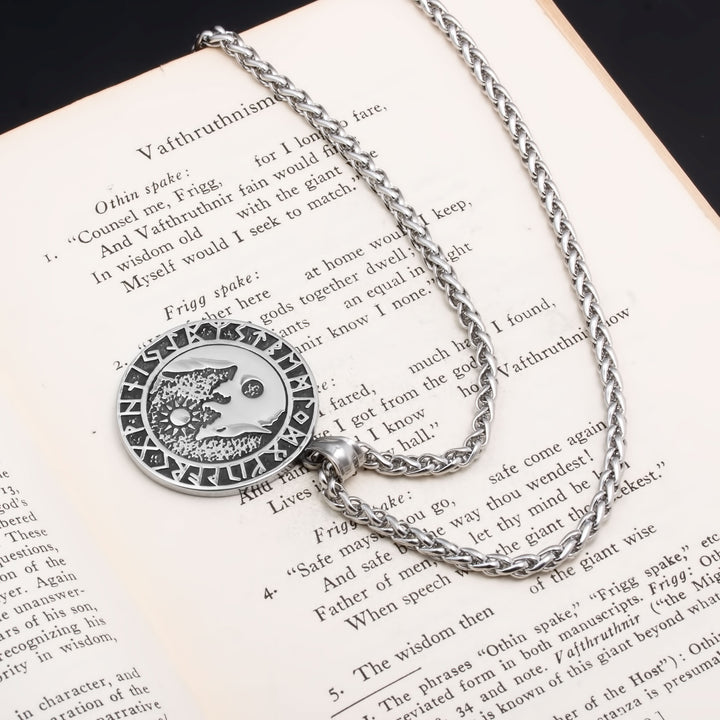 Fenrir Wolf Rune Yin Pol Viking Pendant Necklace 316L Stainless Steel - view 5