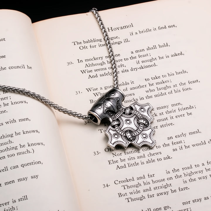 Viking Mjolnir Thor's Hammer Raven Cross Stainless Steel Pendant Necklace