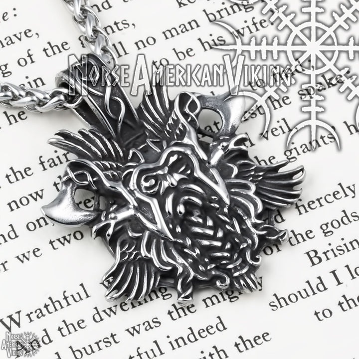 Viking Odin Ravens Axe Stainless Steel Pendant Necklace