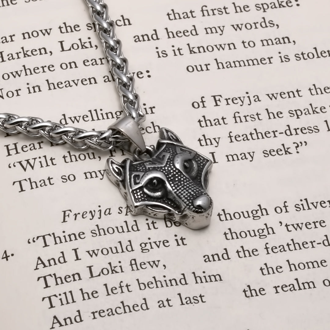 Viking Fenrir Wolf Head Stainless Steel Pendant Necklace
