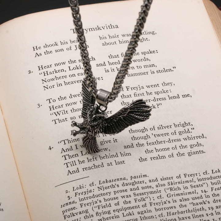 Viking Flying Owl Stainless Steel Pendant Necklace