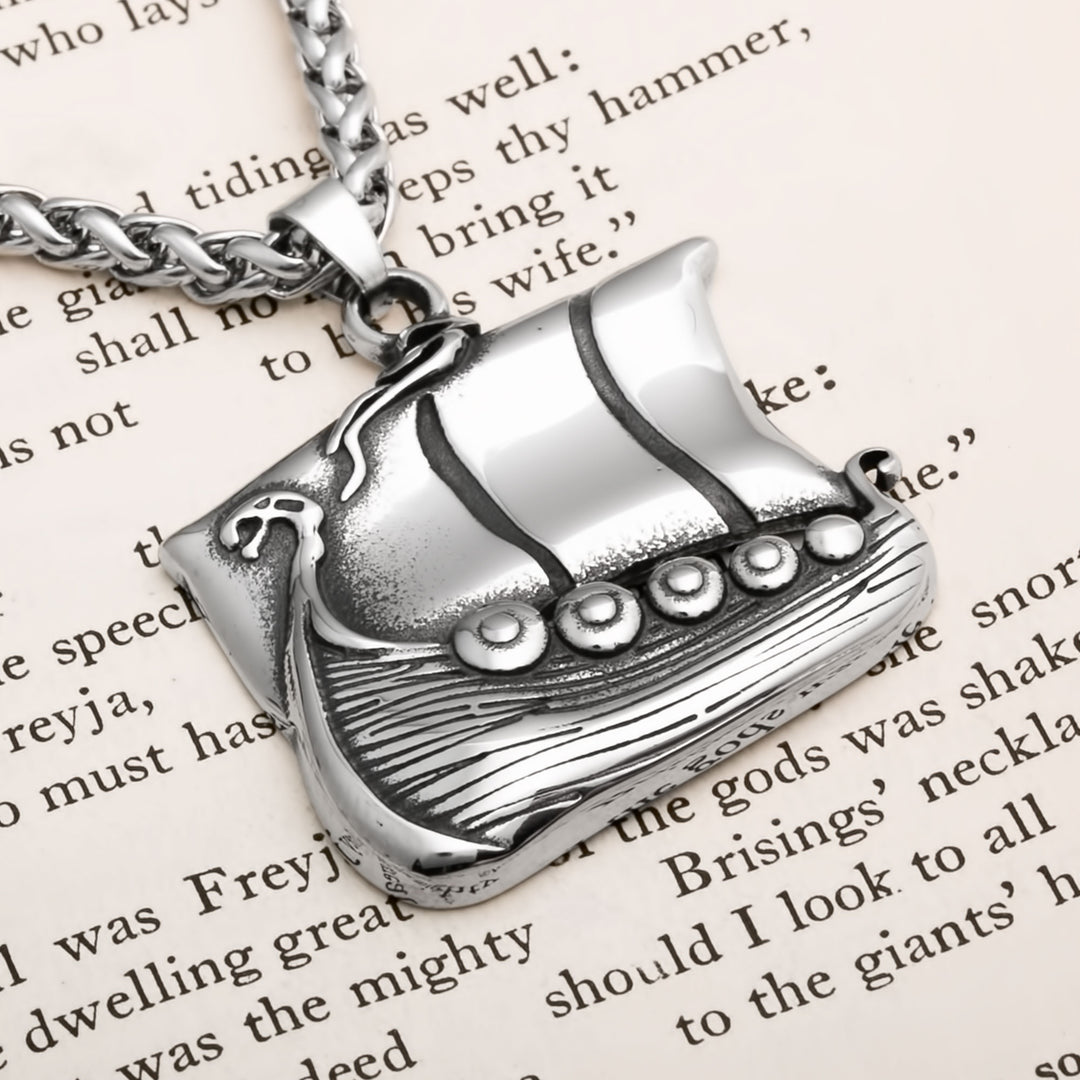Longship Viking Pendant Necklace 316L Stainless Steel