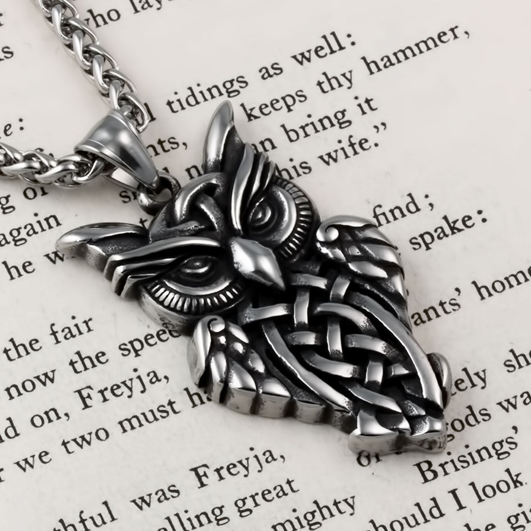 Celtic Owl Pendant Necklace Stainless Steel Viking