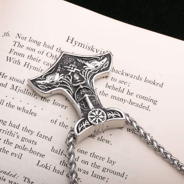 Mjolnir Vegvisir Odin Viking Pendant Necklace 316L Stainless Steel - view 5