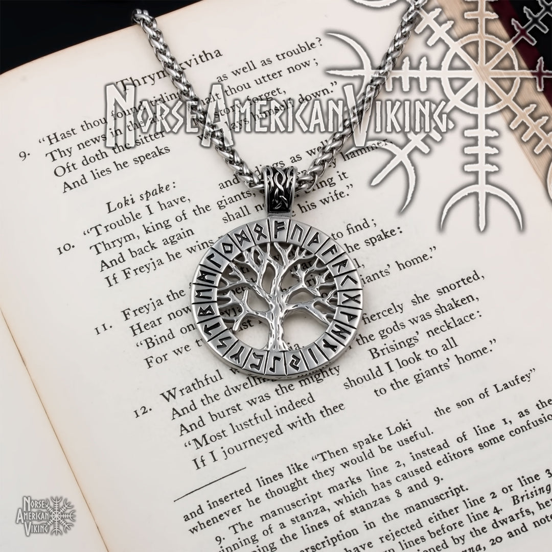 Viking Yggdrasil World Tree Rune Stainless Steel Pendant Necklace