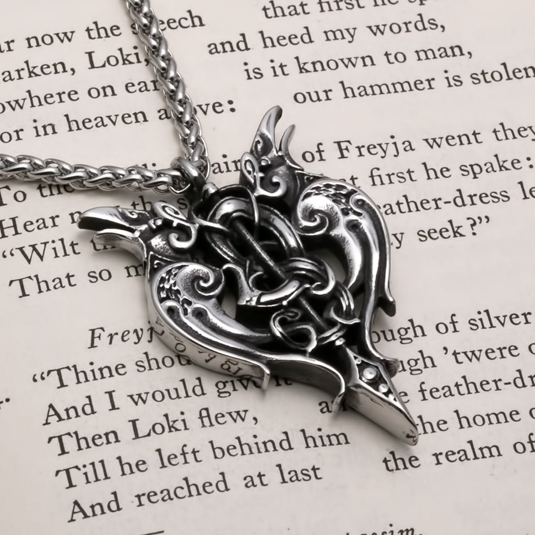 Viking Gungnir Raven Stainless Steel Pendant Necklace