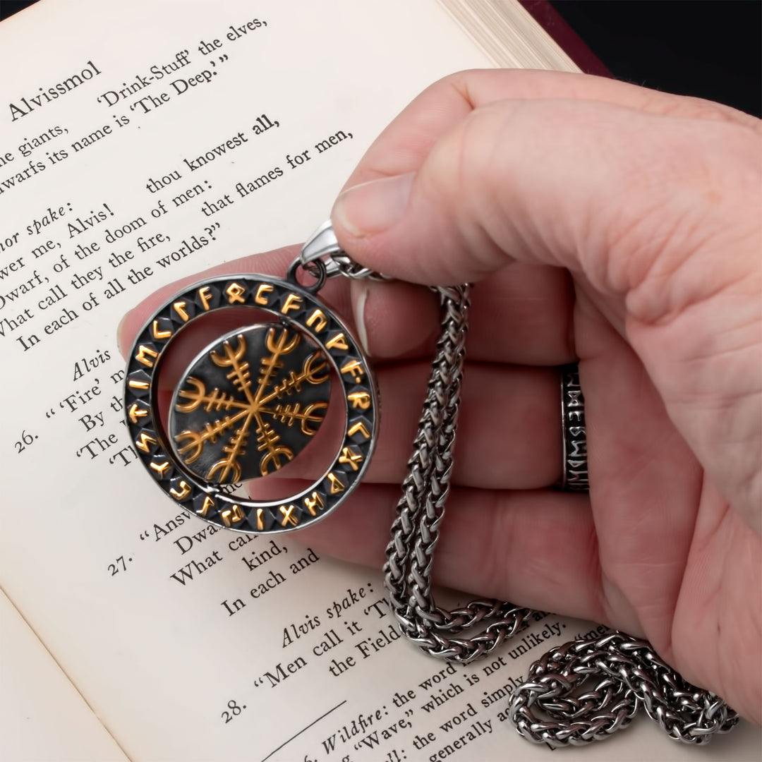 Spinner Helm of Awe Elder Futhark Rune Pendant Necklace Viking