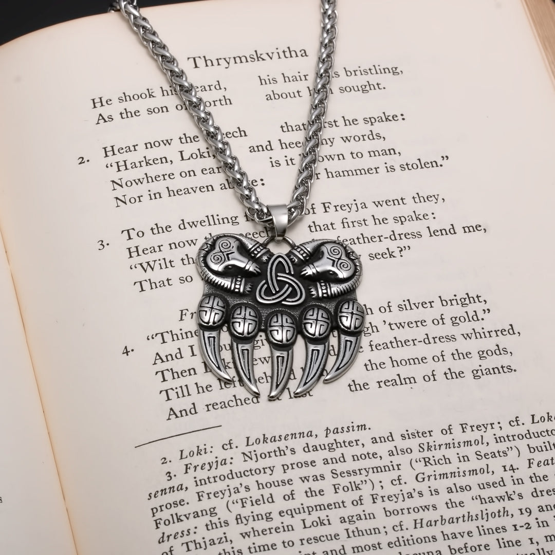Viking Bear Paw Trinity Knot Berserker Stainless Steel Pendant Necklace