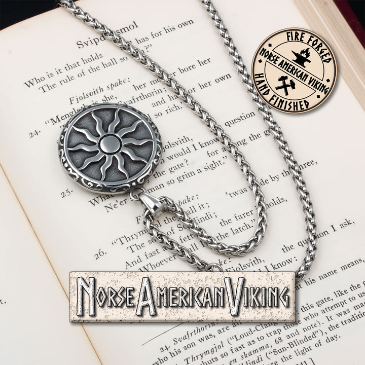 Viking Sun Medallion Stainless Steel Pendant Necklace