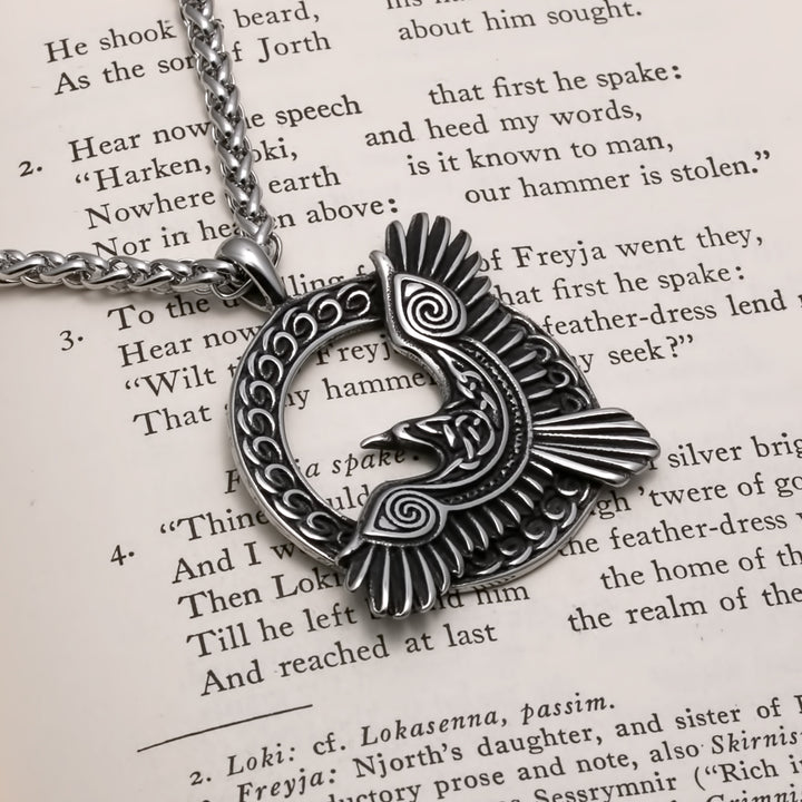 Raven Viking Pendant Necklace 316L Stainless Steel