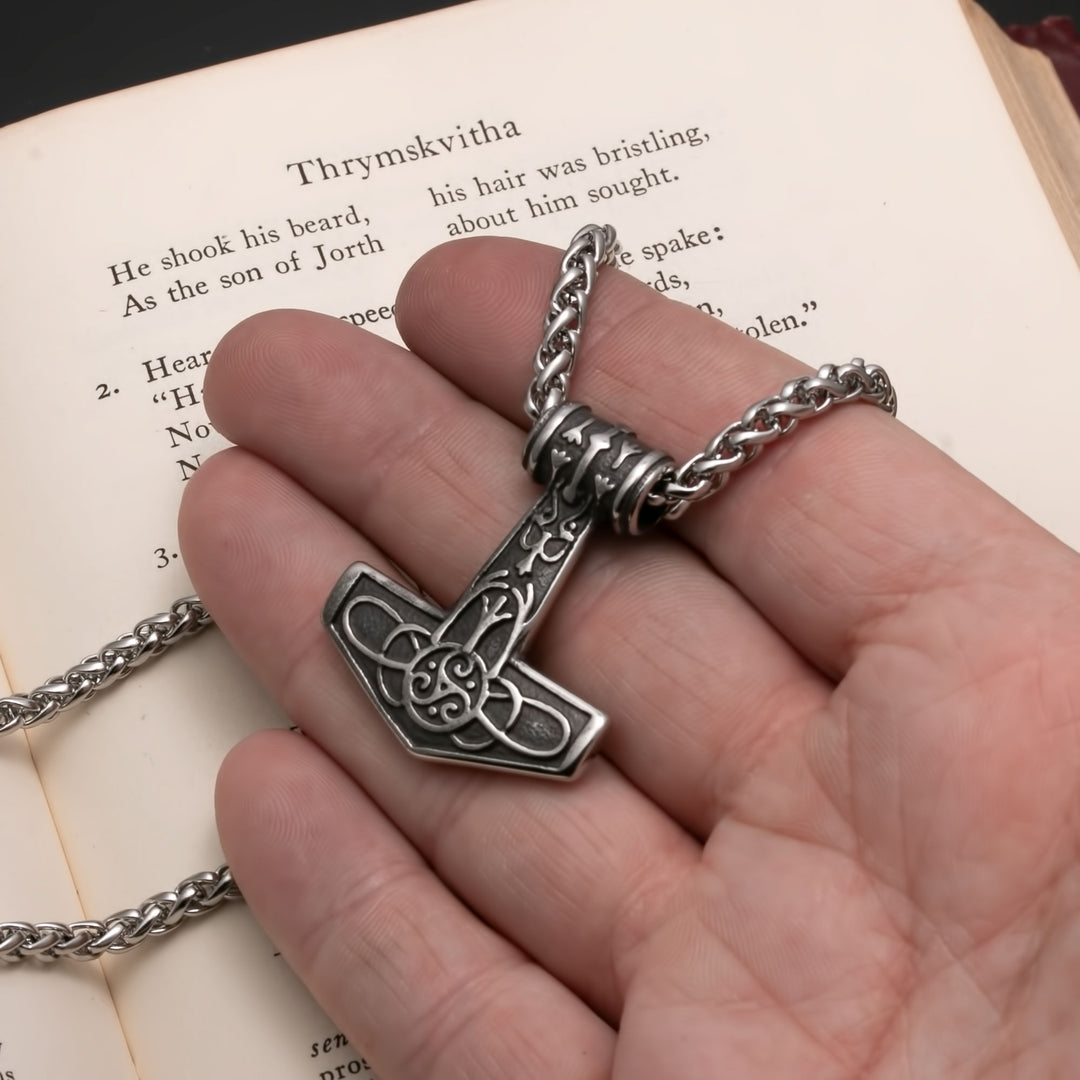 Viking Mjolnir Thor's Hammer Triskele Stainless Steel Pendant Necklace