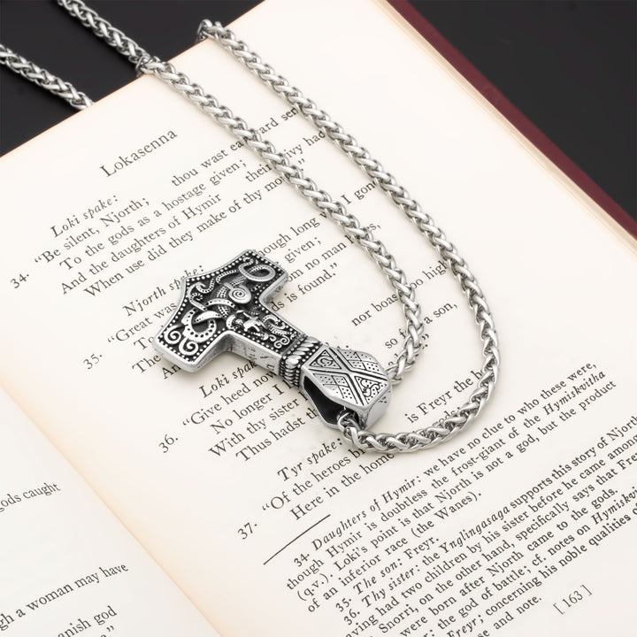 Mjolnir Thor's Hammer Jormungandr Pendant Necklace Stainless Steel Viking