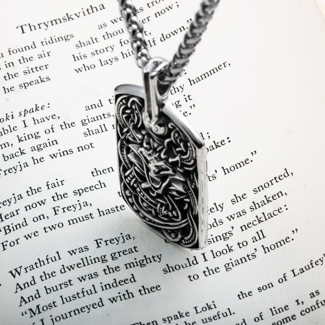 Fenrir Wolf Pendant Necklace 316L Stainless Steel Norse Viking Talisman