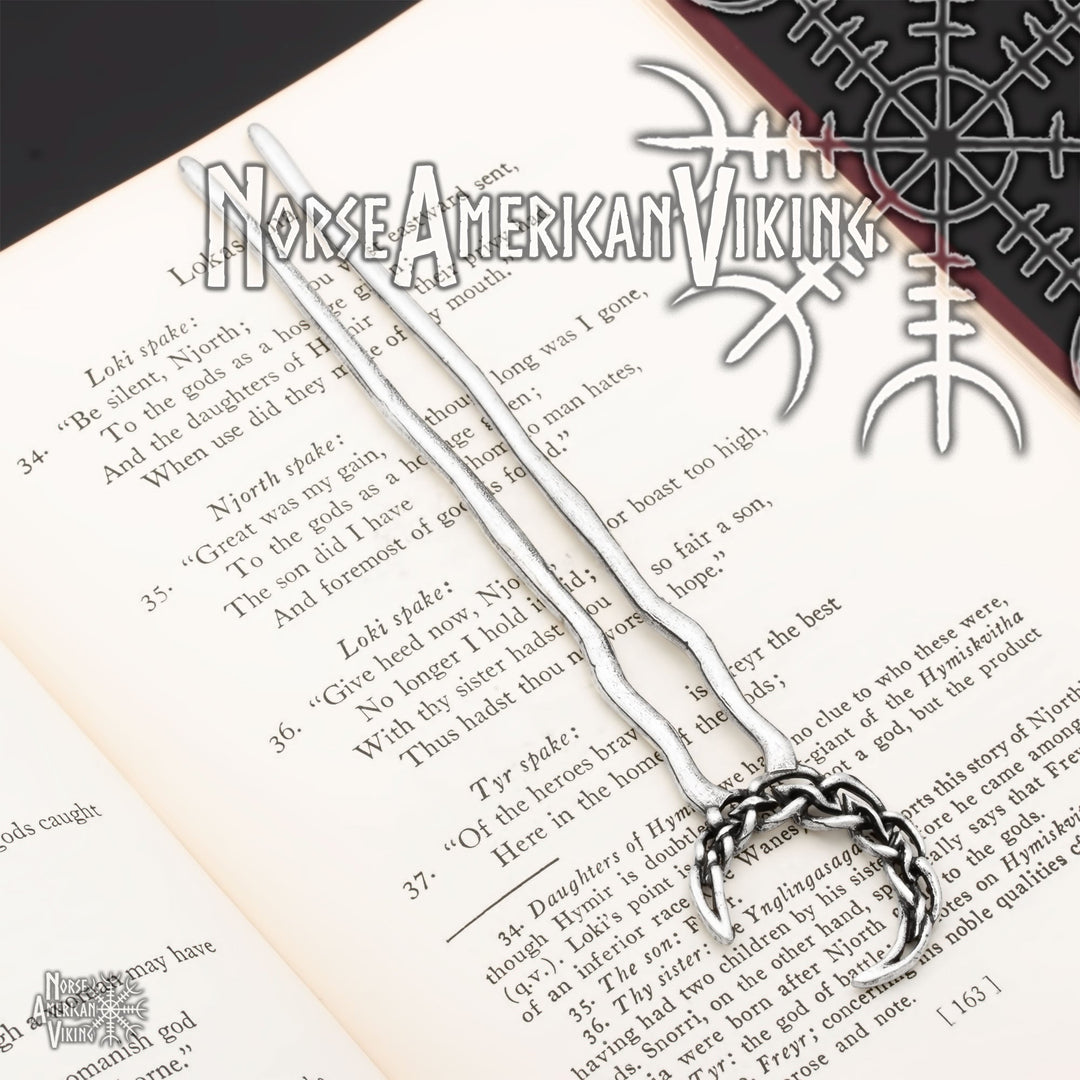 Plaited Crescent Moon Double Hair Stick Silver Tone Zinc Alloy - view 6