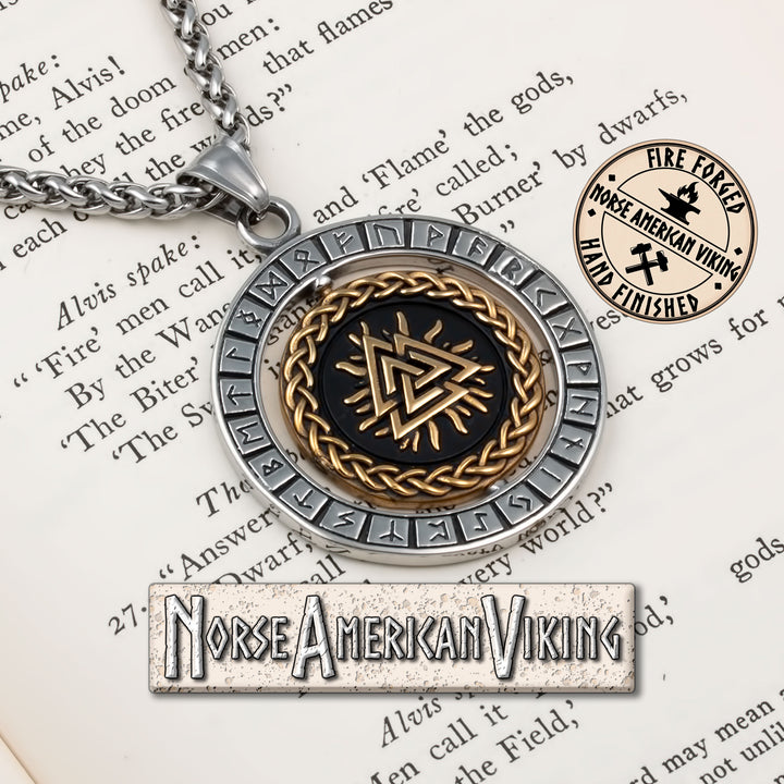 Viking Spinner Valknut Vegvisir Elder Futhark Rune Pendant Necklace