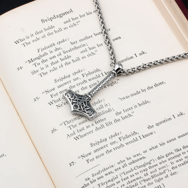 Mjolnir Thor's Hammer Pendant Necklace Stainless Steel Viking