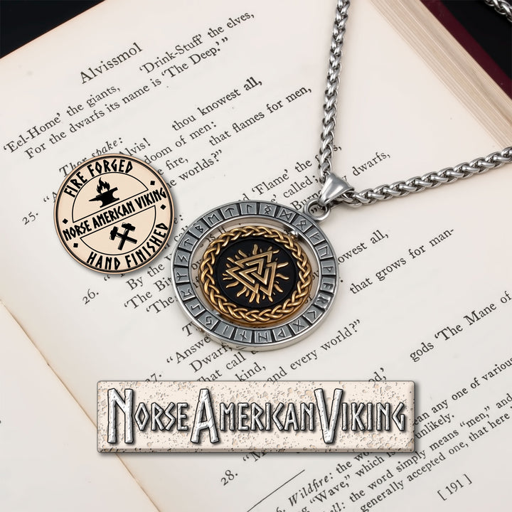 Viking Spinner Valknut Vegvisir Elder Futhark Rune Pendant Necklace