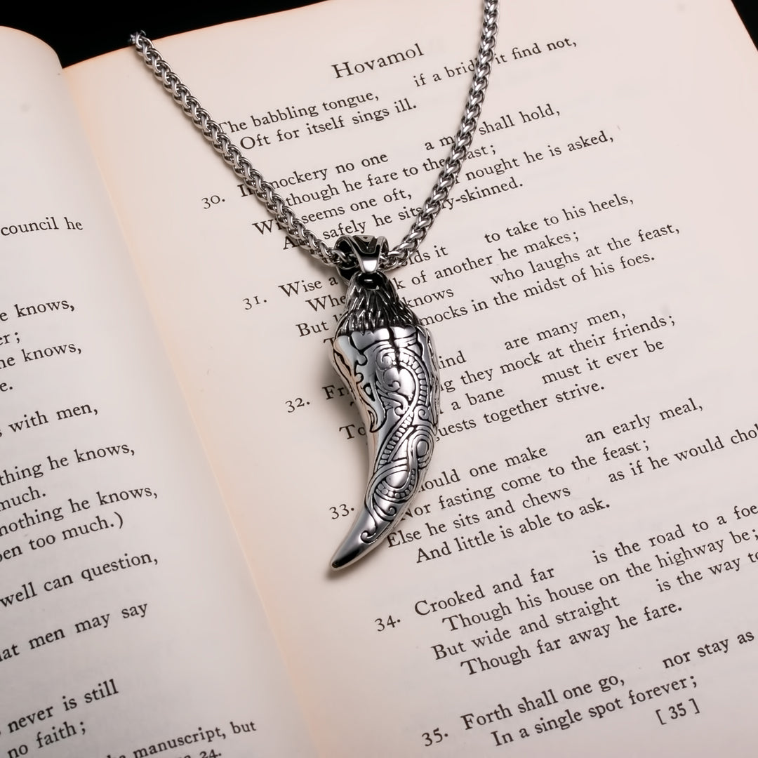 Viking Dragon Fang Tooth Claw Stainless Steel Pendant Necklace