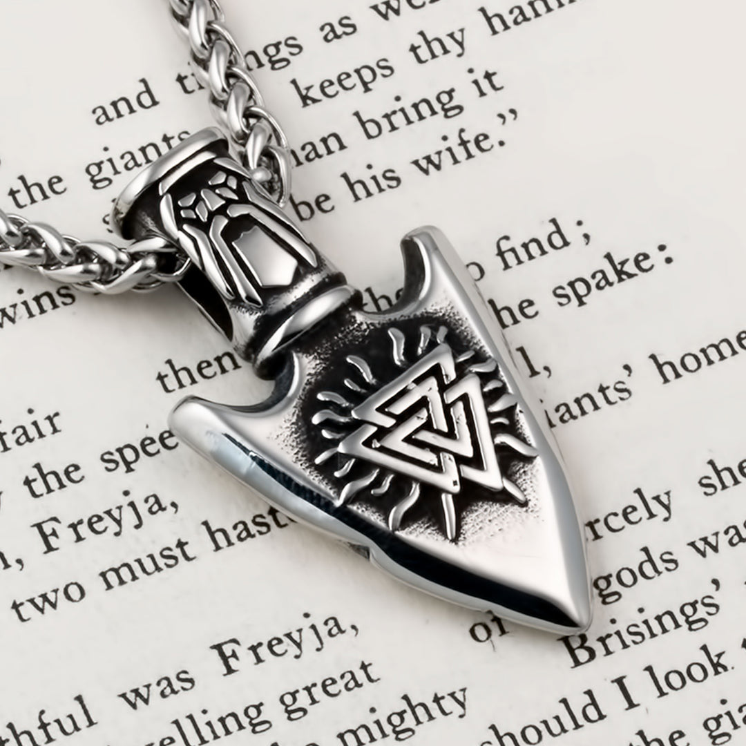 Arrow Valknut Vegvisir Rune Pendant Necklace 316L Stainless Steel Viking