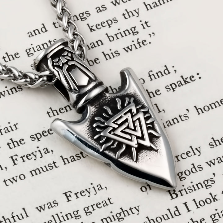 Arrow Valknut Vegvisir Rune Pendant Necklace 316L Stainless Steel Viking