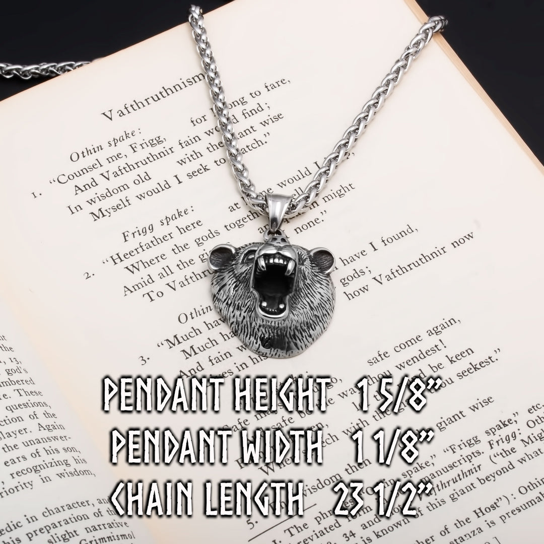 Viking Bear Berserker Pendant Necklace Stainless Steel