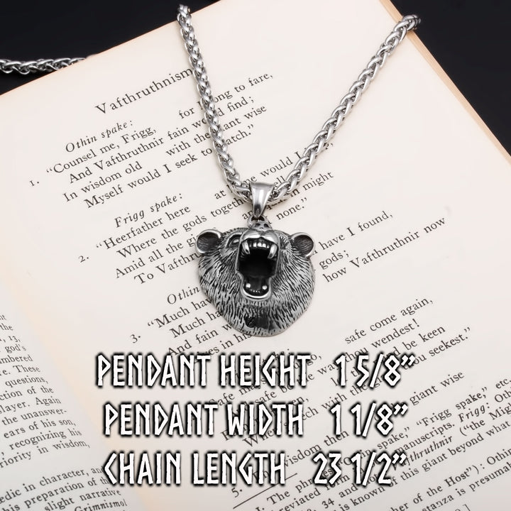 Viking Bear Berserker Pendant Necklace Stainless Steel