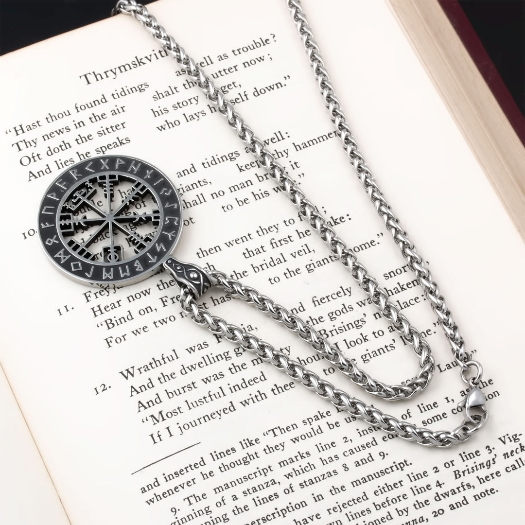 Vegvisir Elder Futhark Rune Compass Pendant Necklace Stainless Steel Viking