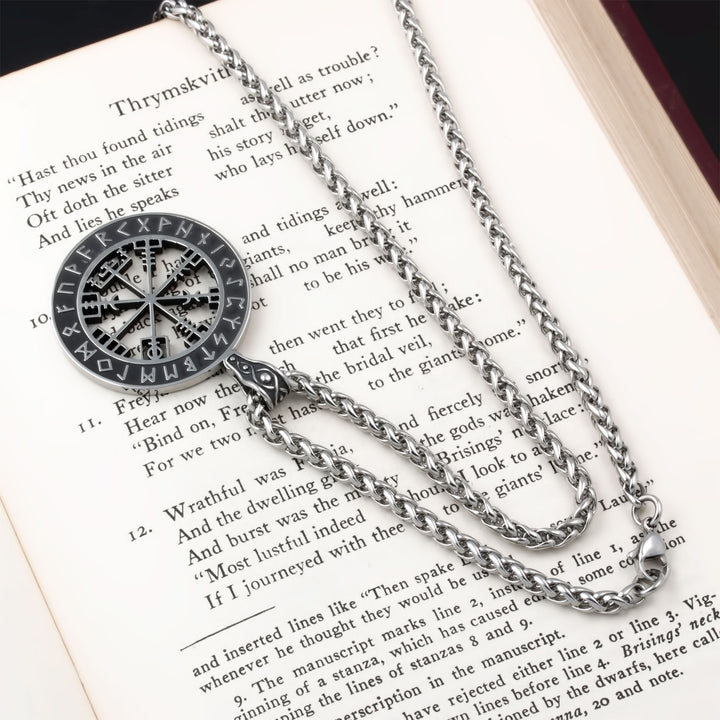 Vegvisir Elder Futhark Rune Compass Pendant Necklace Stainless Steel Viking