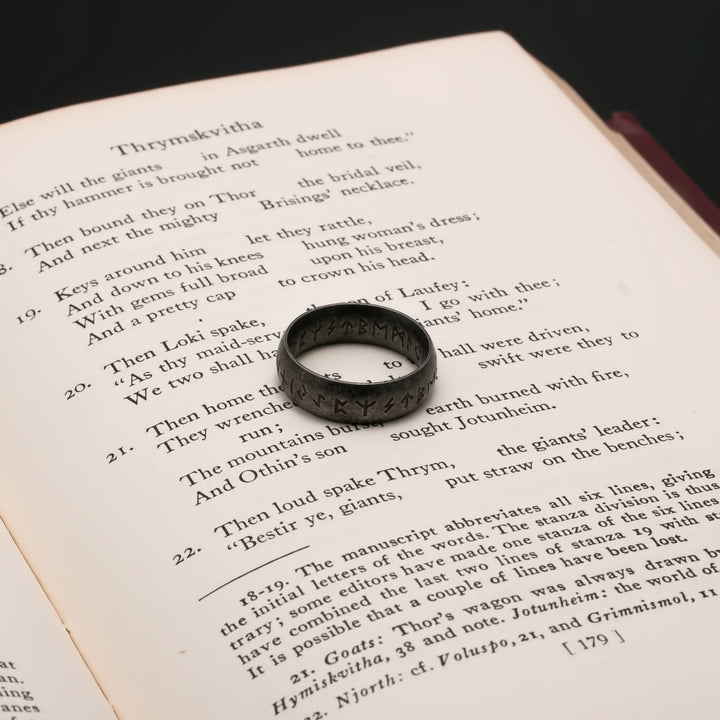 Viking Elder Futhark Rune Ring 7mm Band Ancient Dark 316L Stainless Steel