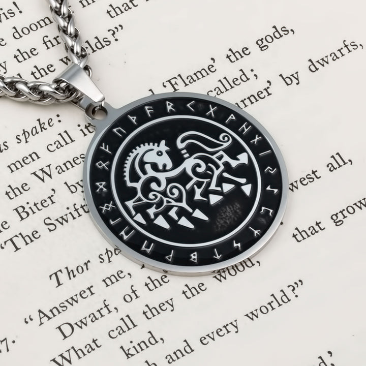 Sleipnir Rune Pendant Necklace Stainless Steel Viking