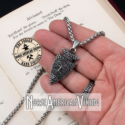Viking Arrow Yggdrasil Ash Tree Pendant Necklace 316L Stainless Steel