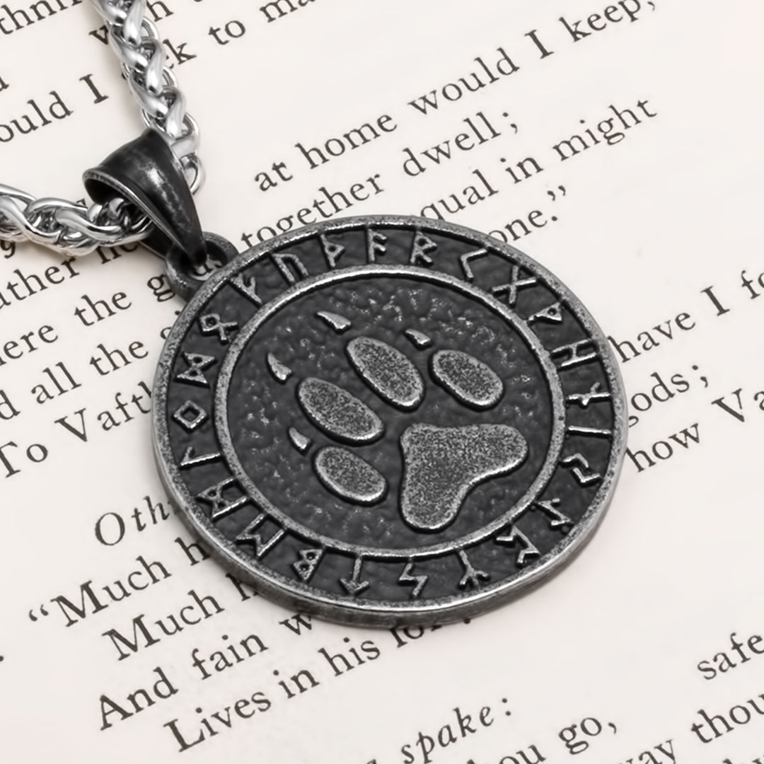 Fenrir Wolf Paw Print Viking Pendant Necklace 316L Stainless Steel