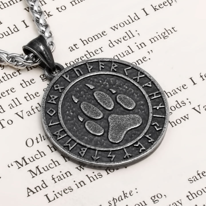 Fenrir Wolf Paw Print Viking Pendant Necklace 316L Stainless Steel