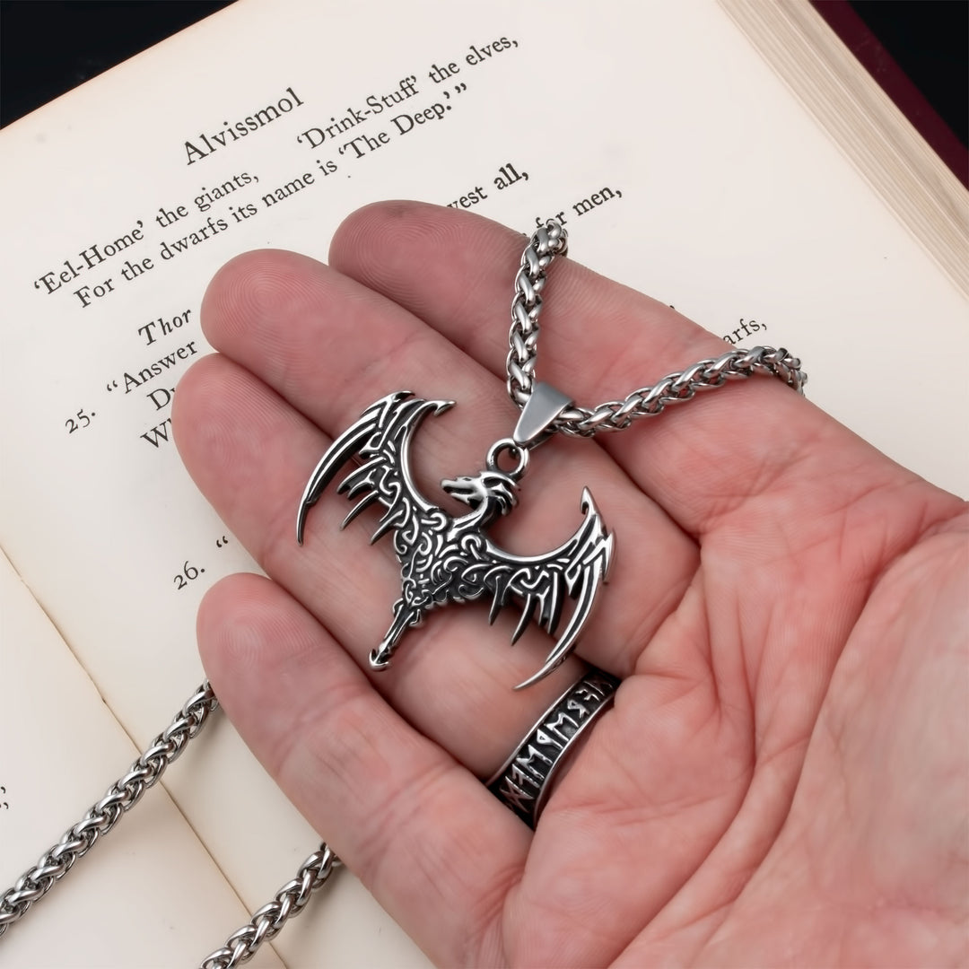 Norse Dragon Pendant Necklace Stainless Steel Viking