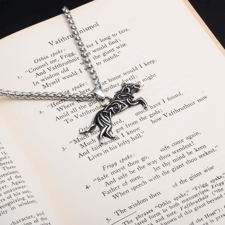 Viking Fenrir Wolf Stainless Steel Pendant Necklace