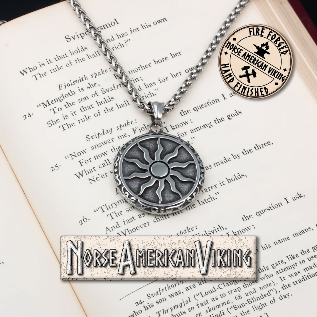 Viking Sun Medallion Stainless Steel Pendant Necklace