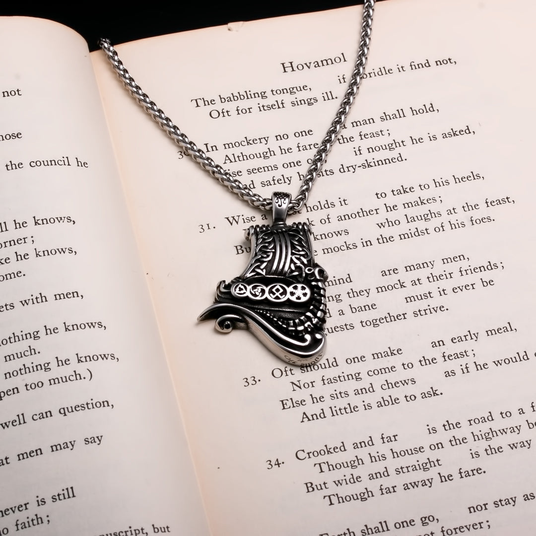 Viking Long Ship Stainless Steel Pendant Necklace