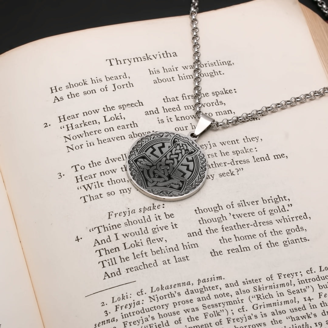 Viking Mjolnir Medallion Stainless Steel Pendant Necklace